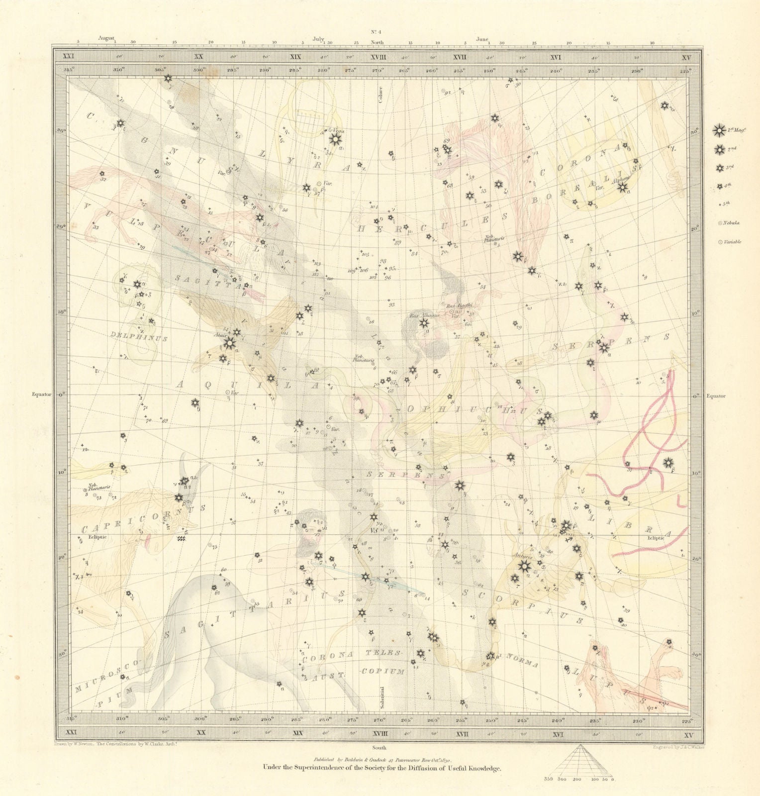 ASTRONOMY CELESTIAL. Star map. Star chart. IV. Winter Solstice. SDUK 1847